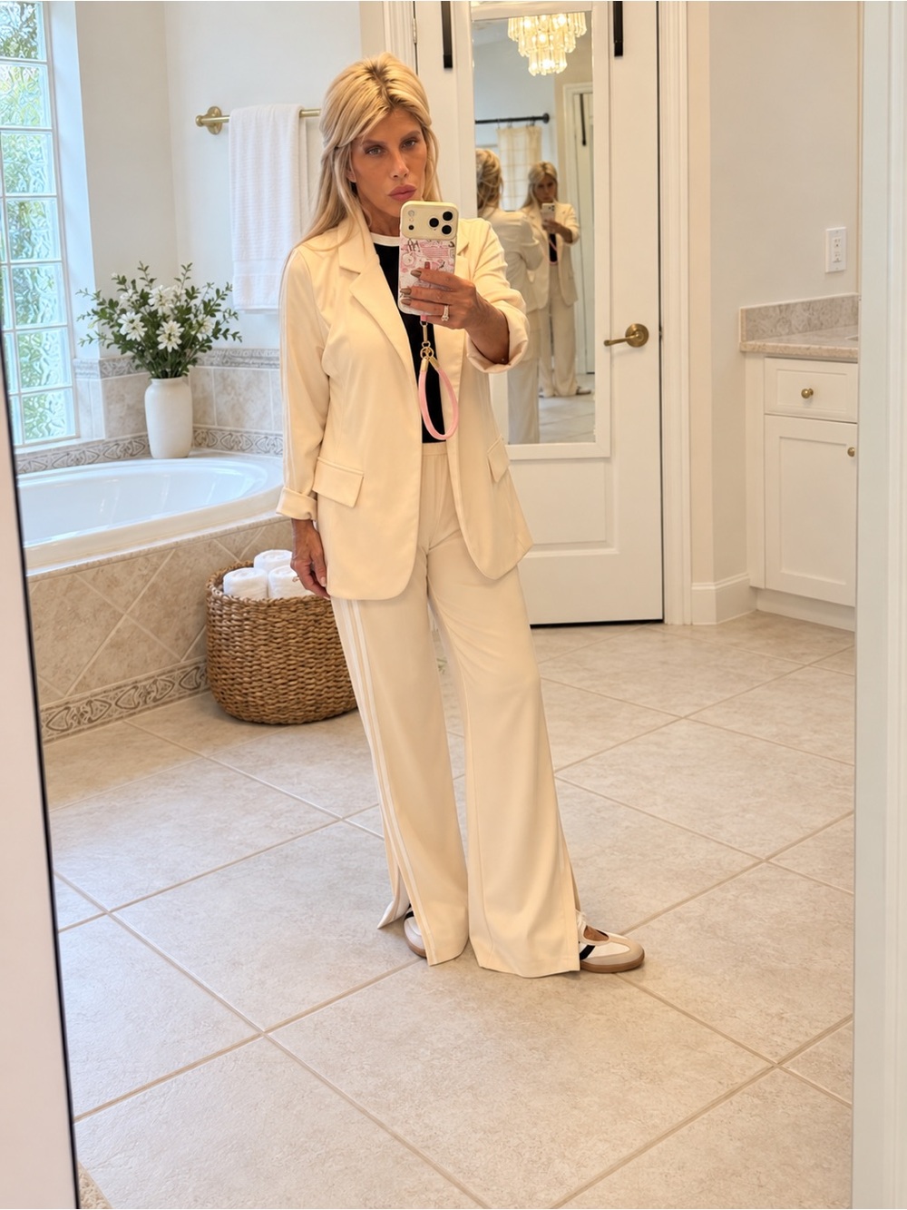 Classic Cream Wide-Leg Pantsuit – Women's Blazer & Trousers
